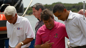 Grand Isle, Louisiana, Mayor David Camardelle speaks with President Obama last week.