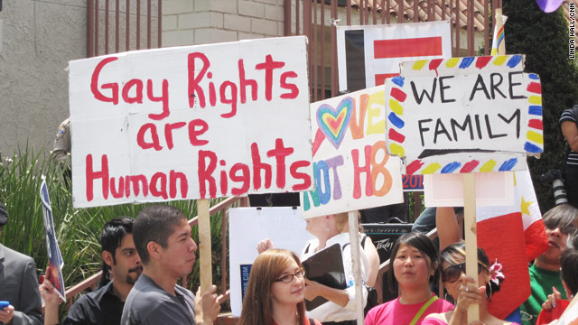 Protesters make their case at an anti-Proposition 8 rally in east Los Angeles, California, on May 26, 2009.
