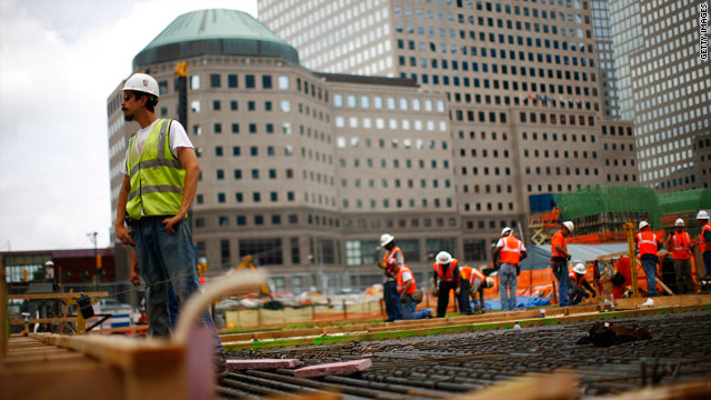 Workers continue construction on the World Trade Center site in July 15, 2010 New York City.