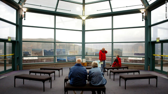 A visitor center at Mount St. Helens, seen in 2004, is now closed, but got new windows under a stimulus project.