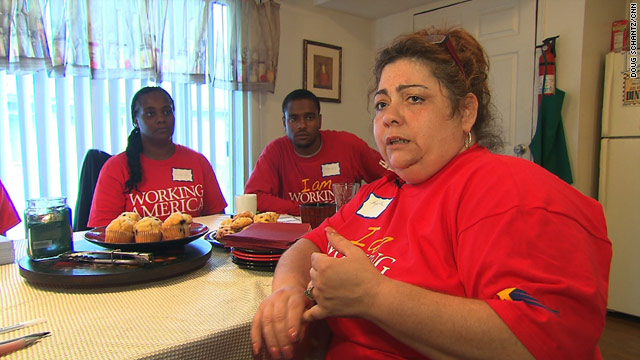 Angela Oravsky, right, is an unemployed mother who says she is going through savings to pay the rent.