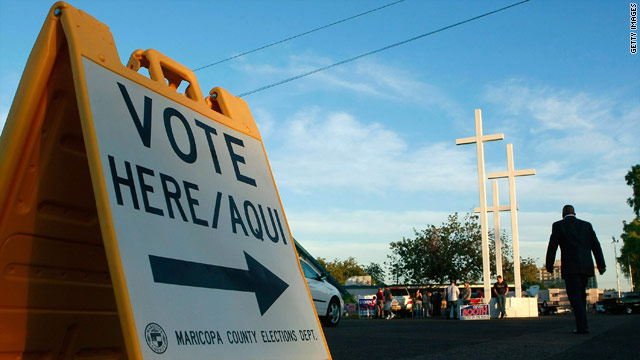 People arrive to vote at the Albright United Methodist Church November 4, 2008 in Phoenix, Arizona.