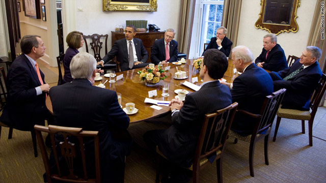 President Obama meets with Democratic and Republican leaders at the White House on November 30.
