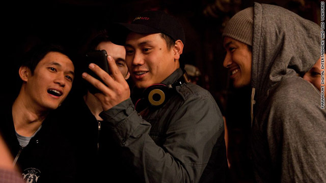 Left to right, Harry Shum Jr., Chris Scott, Jon M. Chu and Jeremy Marinas share a moment on the set of "The LXD."