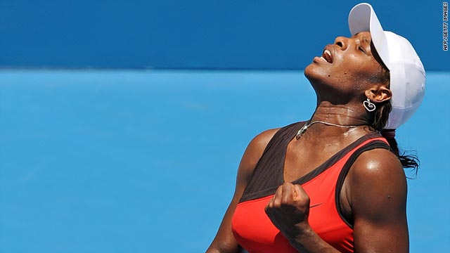 World No. 1 Serena Williams celebrates winning a game during her victory over Maria Jose Martinez Sanchez.