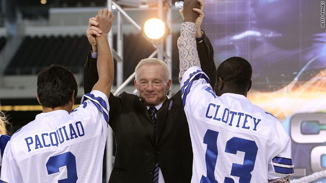 Dallas Cowboys owner Cowboys owner Jerry Jones hypes up the fight between Manny Pacquiao and Joshua Clottey.