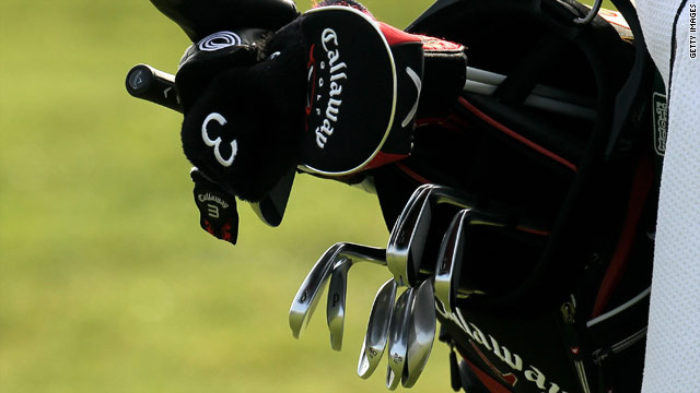 A close up view of Mickelson's bag including the wedge which has sparked a row.