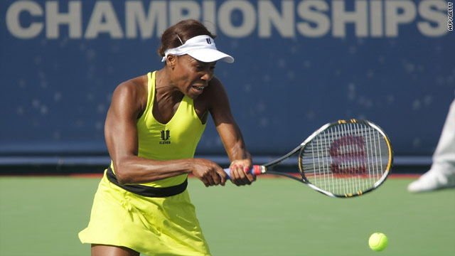 Venus blasts a return from the baseline on the way to her straight sets win over Shahar Peer.