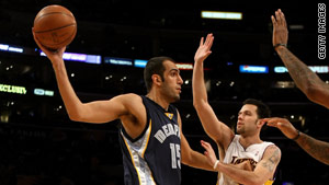 Hamed Haddadi, left, is the NBA's first Iranian basketball player.