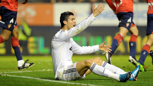 Real's Cristiano Ronaldo appeals in vain for a penalty in the goalless draw at Osasuna.