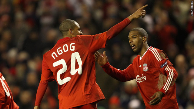 Liverpool striker David Ngog celebrate his late winner at Anfield in their 1-0 first leg victory.