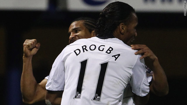 Didier Drogba and Florent Malouda both scored twice as Chelsea thrashed Portsmouth at Fratton Park.