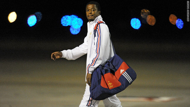 Patrice Evra arrives in Bloemfontein on Monday -- but the French captain was left out of the team on Tuesday.
