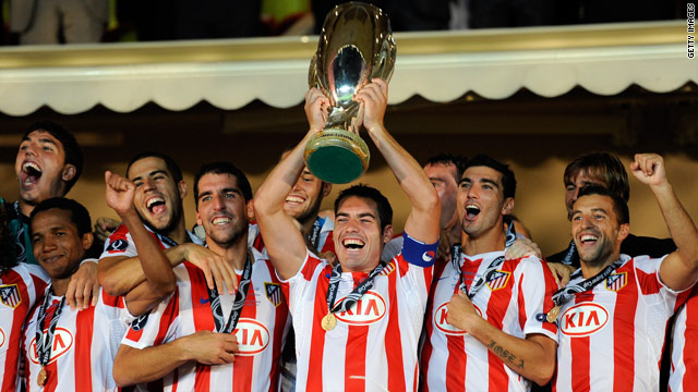 Atletico Madrid celebrate lifting the European Super Cup.