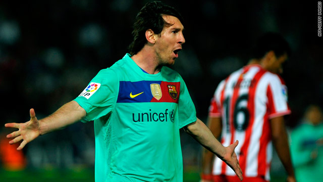 Lionel Messi's second goal was his 100th in La Liga for Barcelona, coming in just 154 games.