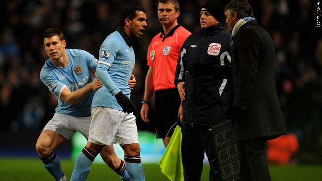 Tevez exchanged words when with City manager Roberto Mancini when he was substituted against Bolton.