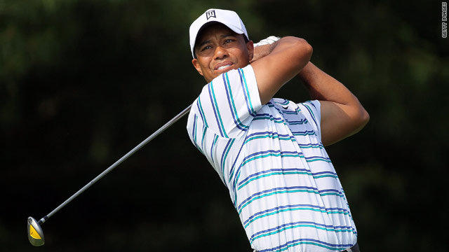 Woods drives off during his second round at the Memorial on Friday.