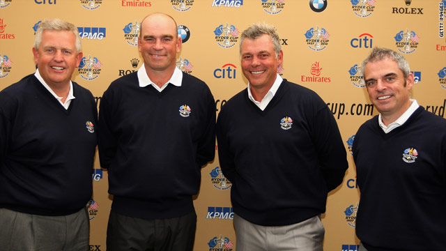 Colin Montgomerie (L) with his three vice-captains Thomas Bjorn, Darren Clarke and Paul McGinley.