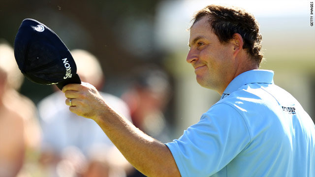 David Howell salutes the gallery after taking the lead at the Irish Open at the end of day one.