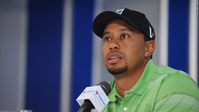 Woods talks to reporters ahead of the Chevron World Challenge in California.
