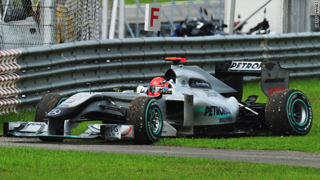Michael Schumacher was forced to retire early in Malaysia last weekend due to a wheel nut problem.