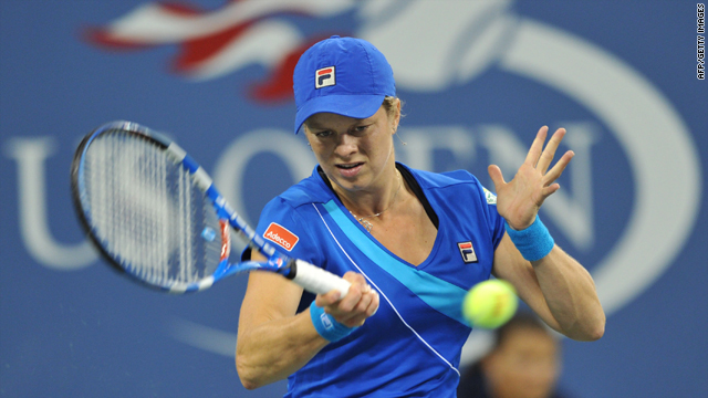 Kim Clijsters of Belgium returns a shot to Vera Zvonareva of Russia in the U.S. Open women's final Saturday in New York.