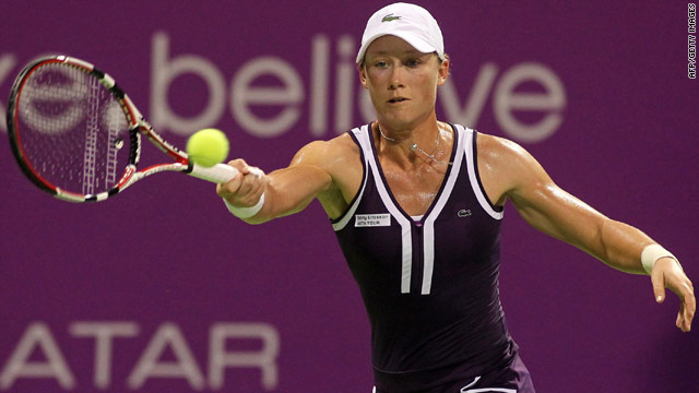 A sweat-drenched Samantha Stosur caused the first shock of the season-ending WTA Championships in Doha on Wednesday.