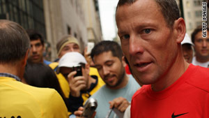 Cycling great Lance Armstrong is among the celebrities encouraging aid for Haiti on Twitter.