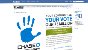 Chase's Facebook charity campaign will award $5 million to the groups getting the most votes.