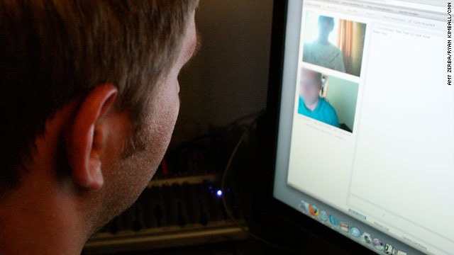 Chatroulette pairs random strangers for video talks, as shown in this photo illustration. Users click "next" to go on to a new chat.