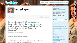 The fictional Betty Draper account inspired by the AMC show "Mad Men" won a Shorty for innovation.