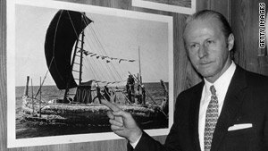 Thor Heyerdahl seen in 1970: Did ancient peoples cross oceans on wood rafts?