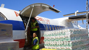 Three American Eagle aircraft flew supplies to Haiti on Wednesday after the devastating earthquake.