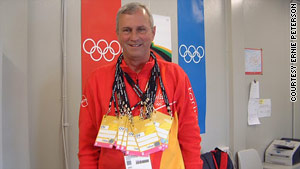 Ernie Peterson is volunteering for his third Olympics. This photo shows him during the 2006 games in Torino, Italy.