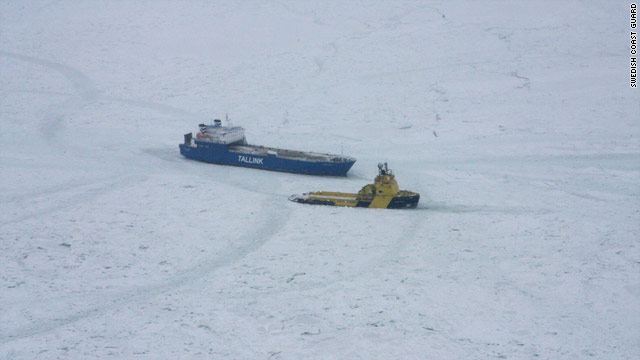 Passenger Ships Stuck In Ice Off Sweden 