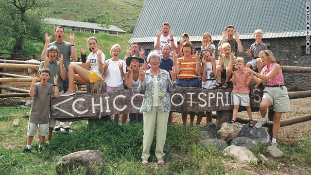 At Chico Hot Springs Resort,  Eunice Bruggemann and her family give a salute to Austin-Lehman Adventures.