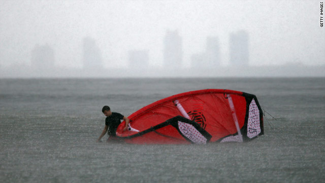 This kite surfer in Miami, Florida, encountered heavy rain as Hurricane Earl approached the East Coast.