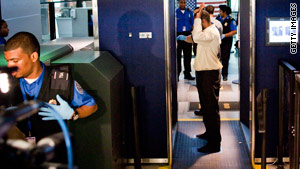 Sikh Americans object to hand searches of turbans despite the use of electronic body imaging, demonstrated here by TSA officers.