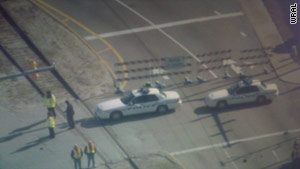 Police block off traffic in Morehead City, North Carolina, in response to a hazmat situation at the city's port on Tuesday.