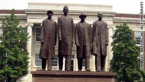 A monument to the Greensboro Four, aka the A&T Four, stands at North Carolina A&T University.