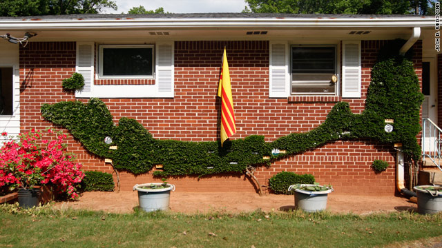 Hong Nguyen turned the front of his Decatur, Georgia, home into a living map of Vietnam, where he fought in the army.