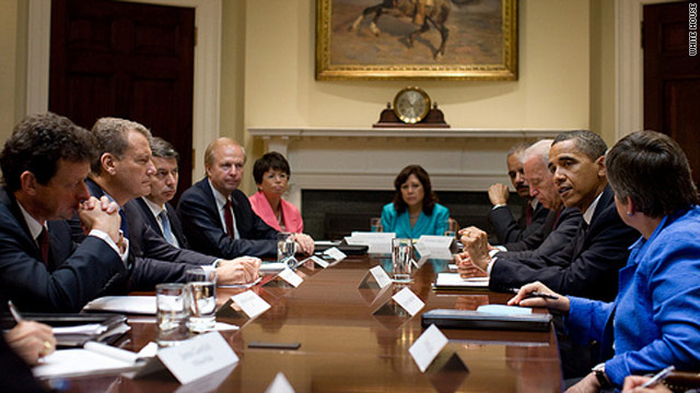 President Obama and Vice President Joe Biden meet Wednesday with BP execs in a photo released by the White House