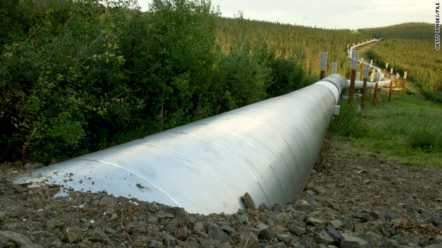 The Trans-Alaska Pipeline emerges a few miles north of the Yukon River in Fairbanks. It carries oil to the southern port of Valdez.