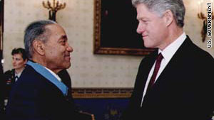 Vernon Baker, left, here with President Bill Clinton, earned a  Medal of Honor for his actions during World War II.