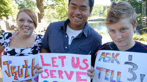 Protesters march at a rally in favor of repealing "don't ask, don't tell."