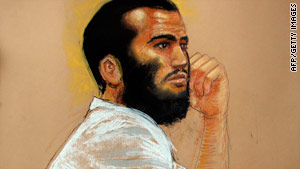 Omar Khadr, shown in a courtroom sketch from early August, was 15 when he was captured in Afghanistan in 2002.