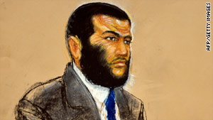 This sketch shows Omar Khadr listening during his military commission trial Guantanamo Bay, Cuba, last week.