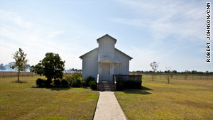 Gaines has moved the church where he was schooled to his property. His grandfather helped build it.