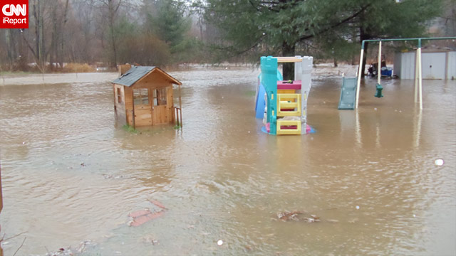 iReporter Tracy Gill shot pictures of a flooded backyad in Coudersport, Pennsylvania, on Wednesday.