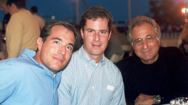 Mark Madoff, left, with his brother Andrew Madoff and his father Bernard Madoff in July 2007.